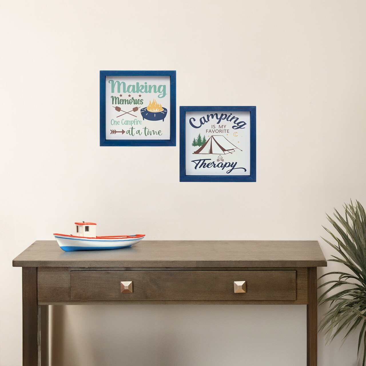 Melrose Camping Sentiment Square Wooden Framed Wall Signs - 10" - Set of 4